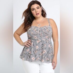Torrid grey babydoll camisole with garden floral print